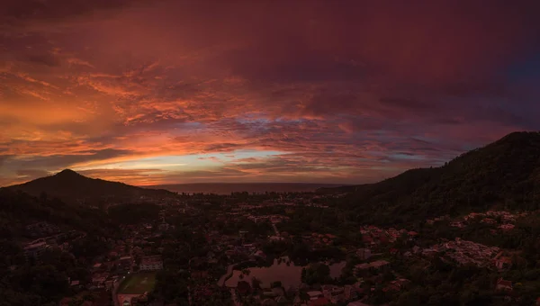 Aerial Drone View Amazing Dramatic Sky Sunset Island City View — Stock Photo, Image