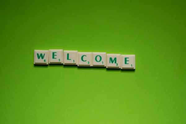 Created Word Welcome Letters Green Screen Background — Stock Photo, Image