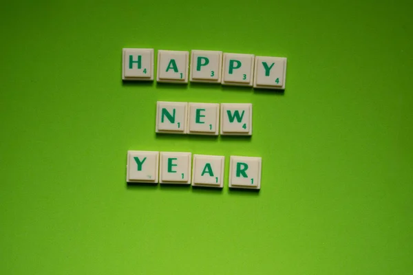 Palavras Criadas Feliz Ano Novo Com Letras Fundo Tela Verde — Fotografia de Stock