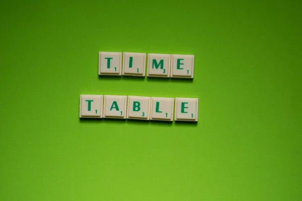 Created Words Time Table Letters Green Screen Background — Stock Photo, Image