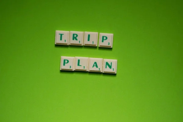 Creó Palabras Plan Viaje Con Las Letras Fondo Pantalla Verde — Foto de Stock