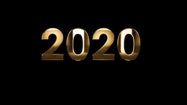 2020 happy New Year - siyah arka plan üzerinde altın harflerle metin animasyonu