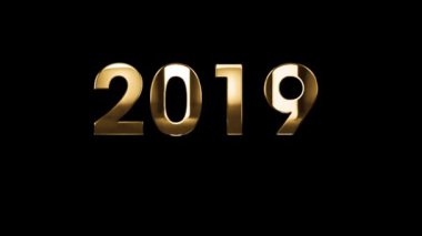 2019 happy New Year - siyah arka plan üzerinde altın harflerle metin animasyonu