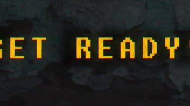 Hazır olun! -metin animasyonu soyulması boya ile antika ahşap arka plan üzerinde sarı harflerle