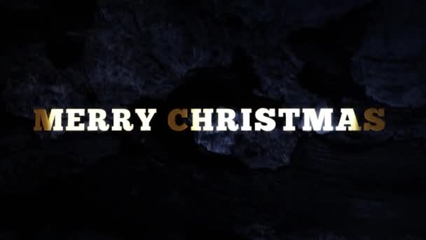 Καλά Χριστούγεννα Κινούμενο Κείμενο Χρυσά Γράμματα Σκούρο Φόντο — Αρχείο Βίντεο