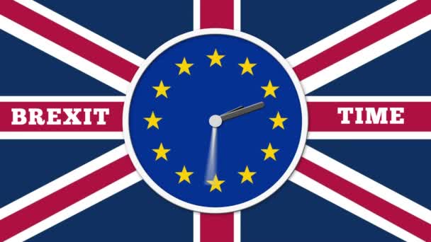 Animated Clock Face Counting Brexit Referendum Concept Flags Clock — Stock Video