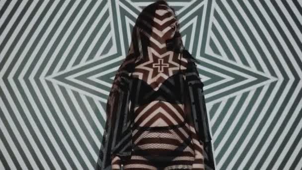 Portrait Woman Lingerie Jacket Posing Projected Pattern Her Music Nightclubs — Stock Video
