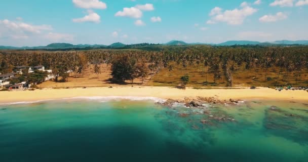 Aerial Drone View Beautiful Tropical Island Sandy Beach Green Mountains — Stock Video
