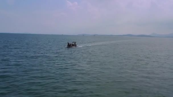 Aerial Drone View Tourists Long Tail Boat Sailing Koh Yao — Stock Video