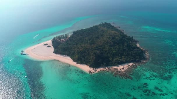 Aerial Drone View Beautiful Tropical Bamboo Island White Beach Boats — Stock Video