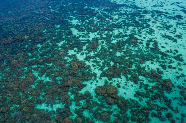 Aerial Drone Topputsikt Över Den Kristallklara Lagunen Havet Vattenytan Med — Stockfoto