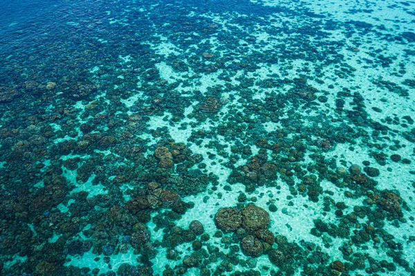 Vista Aérea Superficie Cristalina Del Agua Mar Laguna Con Arrecife — Foto de Stock