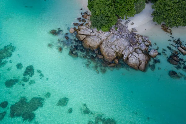 Aerial Drone View Beautiful Tropical Beach White Sand Crystal Clear — Stock Photo, Image