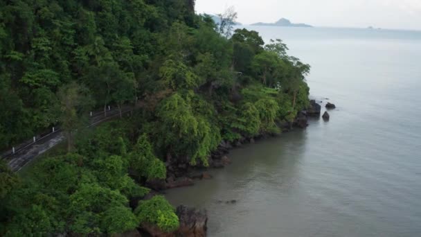 Luchtfoto Drone Uitzicht Phetra Nationaal Park Tijdens Bewolkte Ochtend Satun — Stockvideo