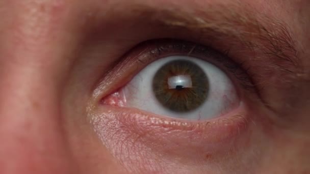 Görülebilir Iris Detaylarıyla Geniş Erkek Gözünün Kapatılması — Stok video