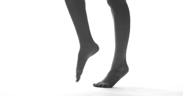 Closeup Legs Body Beautiful Sensual Woman Body Suit Dancing Studio — Stock Video
