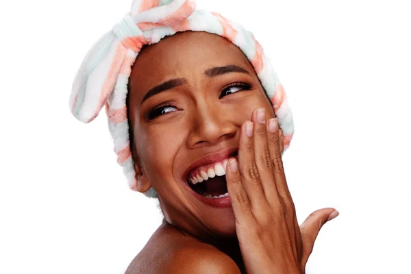 Retrato Cerca Una Hermosa Mujer Feliz Sonriente Con Piel Limpia —  Fotos de Stock