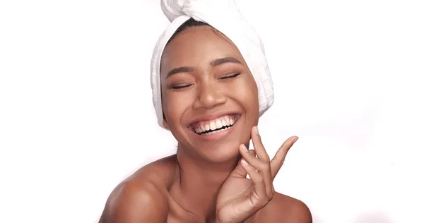 Retrato Cerca Una Hermosa Mujer Feliz Sonriente Con Piel Limpia — Foto de Stock