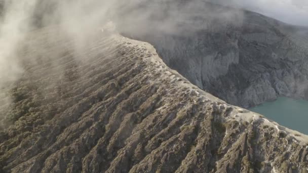 Aerial Drone View Beautiful Volcanic Landscape Lake Clouds Ijen Volcano — Stock Video