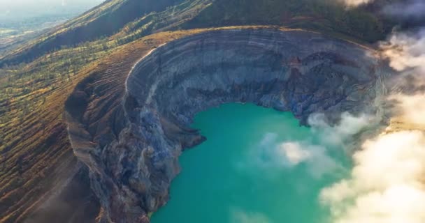 Asit Göl Sülfür Gazı Krater Endonezya Gidiyor Ile Güzel Ijen — Stok video