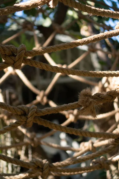 Closeup Brown Ropes Decoraitve Net Background — Stock Photo, Image