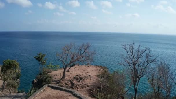 Aerial Drone Syn Vacker Kvinna Röd Klänning Walking Havet Stranden — Stockvideo