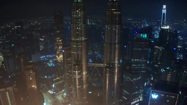 Utsikt Från Hög Upphov Byggnad Kuala Lumpur City Skyline Natten — Stockvideo