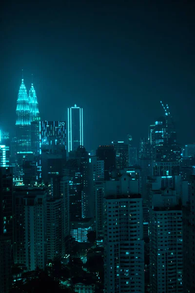 Vista Aérea Drone Kuala Lumpur Skyline Cidade Noite Malásia — Fotografia de Stock