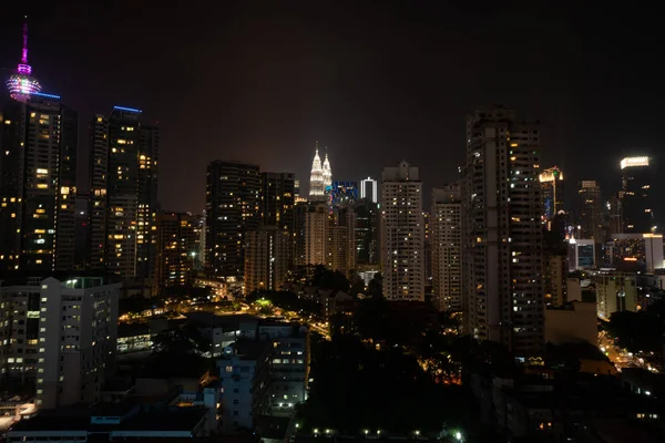 Vista Aérea Drone Kuala Lumpur Skyline Cidade Noite Malásia — Fotografia de Stock