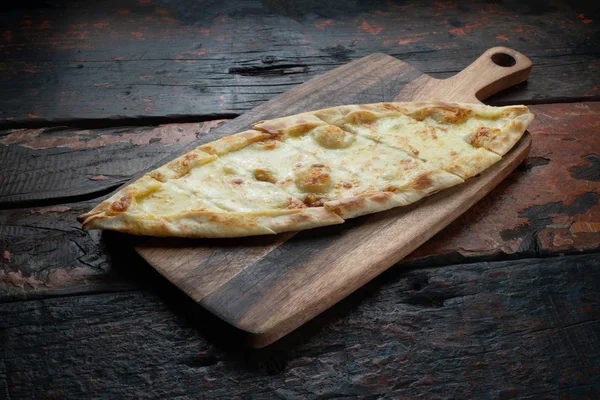 Turkish Pide Cheese Isolated Rustic Wooden Table — Stock Photo, Image