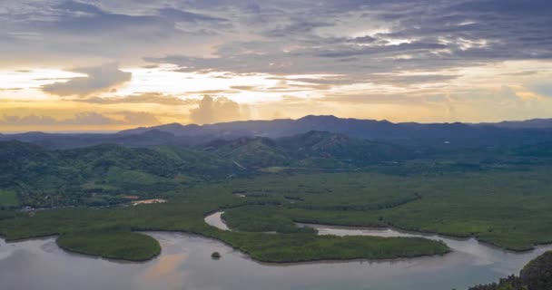 Vista Aérea Hiperlapso Bahía Phang Nga Amanecer Con Bosque Manglares — Vídeo de stock