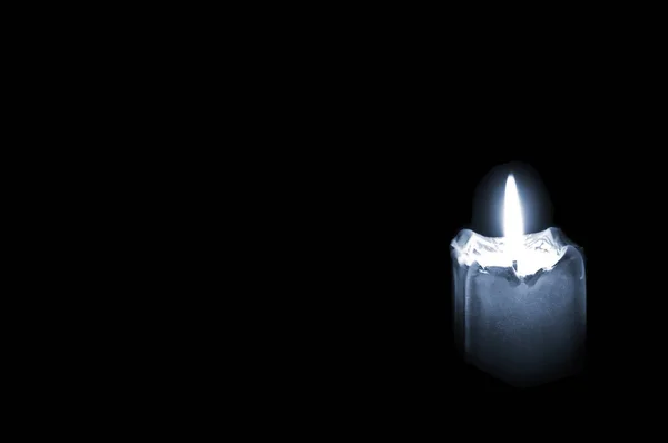 Glowing Mourning Candle Black Background Empty Space Text — Stock Photo, Image
