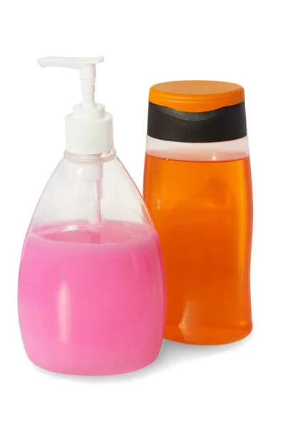 Doccia Gel Sapone Liquido Bottiglia Pompa Plastica Isolato Sfondo Bianco — Foto Stock