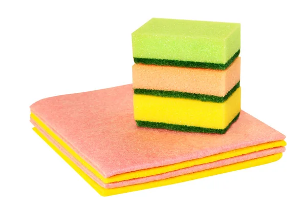 Pile Cleaning Micro Fiber Cloth Cleaning Sponges Isolated White Background — Stock Photo, Image