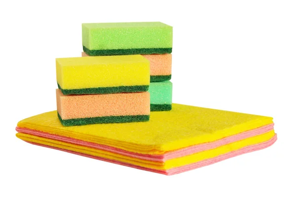Pile Cleaning Micro Fiber Cloth Cleaning Sponges Isolated White Background — Stock Photo, Image