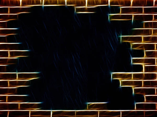 Grunge Stylizowane Języki Cegły Płomieniowej Kształt Ściany Otworem Środku Streszczenie — Zdjęcie stockowe