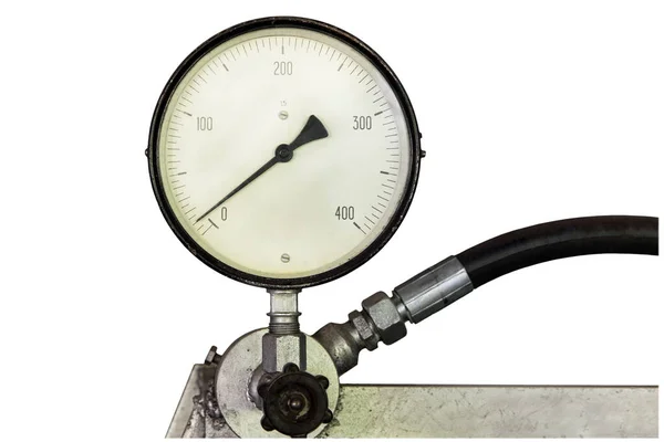 Manômetro Fundo Branco Tomado Closeup Pressure Gauge — Fotografia de Stock