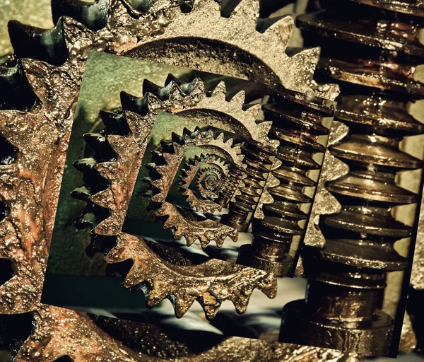 Collage Gear Wheels Cogs Screw Machine Part Digitally Altered Image — Stock Photo, Image