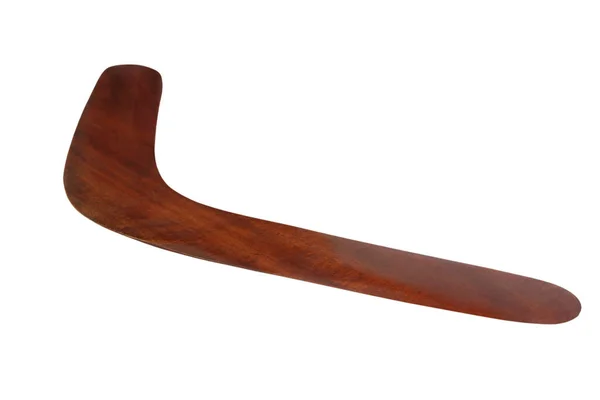 Hölzerner Australischer Bumerang Isoliert Auf Weißem Hintergrund Aufgenommen Nahaufnahme — Stockfoto