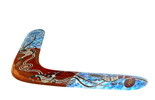 Multicolored Australian Boomerang Isolated White Background Taken Closeup — Stock Photo, Image
