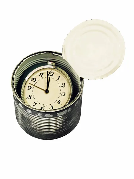 Canned Time Concept Time Preserved Tin Can Isolated White Background — Stock Photo, Image