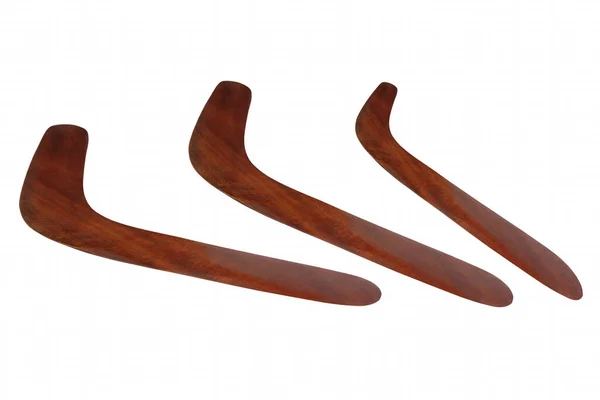 Set Australischer Bumerang Aus Holz Isoliert Auf Weißem Hintergrund — Stockfoto