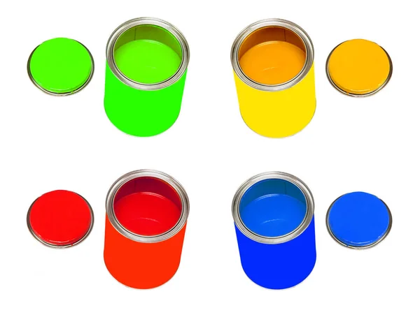 Set Multicolored Paint Cans Isolated White Background — Stock Photo, Image