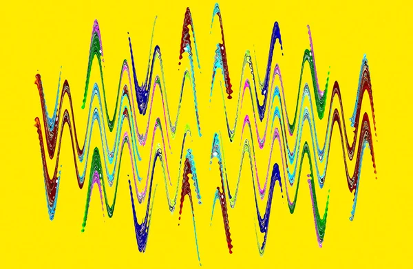 黄色背景上的多彩的抽象波浪图案 数字生成的图像 — 图库照片