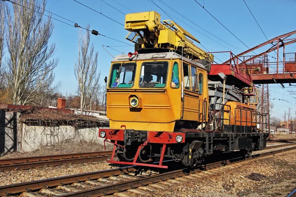 Narancssárga Vasúti Sínpályás Személygépkocsi Javítása Javítása — Stock Fotó