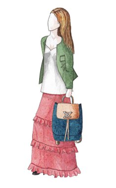 Bir sırt çantası ile bir kızın moda resim.