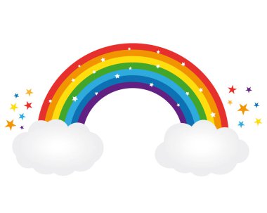 Güzel yıldızlı gökkuşağı simgesi. Vektör çizim.