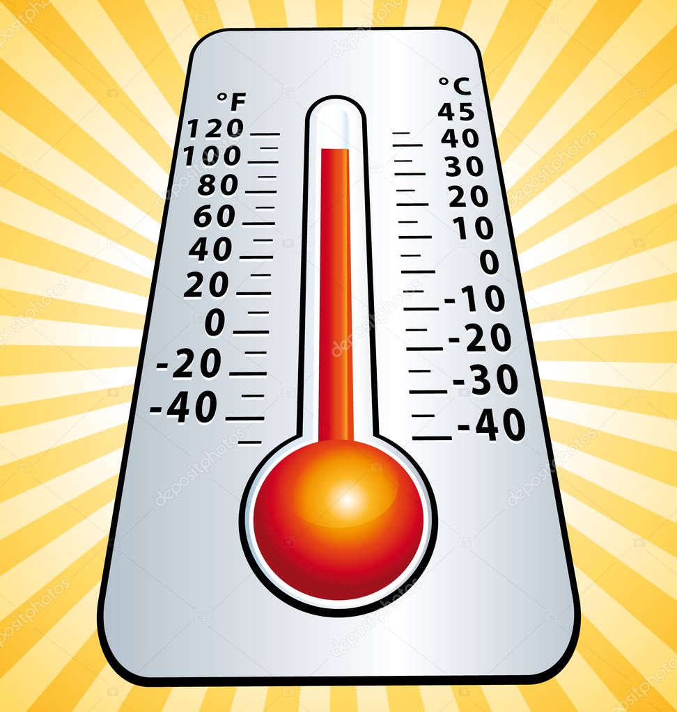 Heat wave. Maximum temperature thermometer. Vector illustration III.