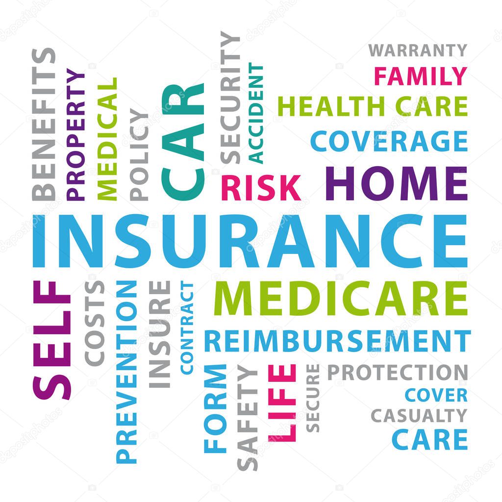 Insurance word cloud. Vector concept illustration.