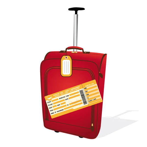 Mooie Rode Bagage Met Vliegticket Vector Pictogram — Stockvector